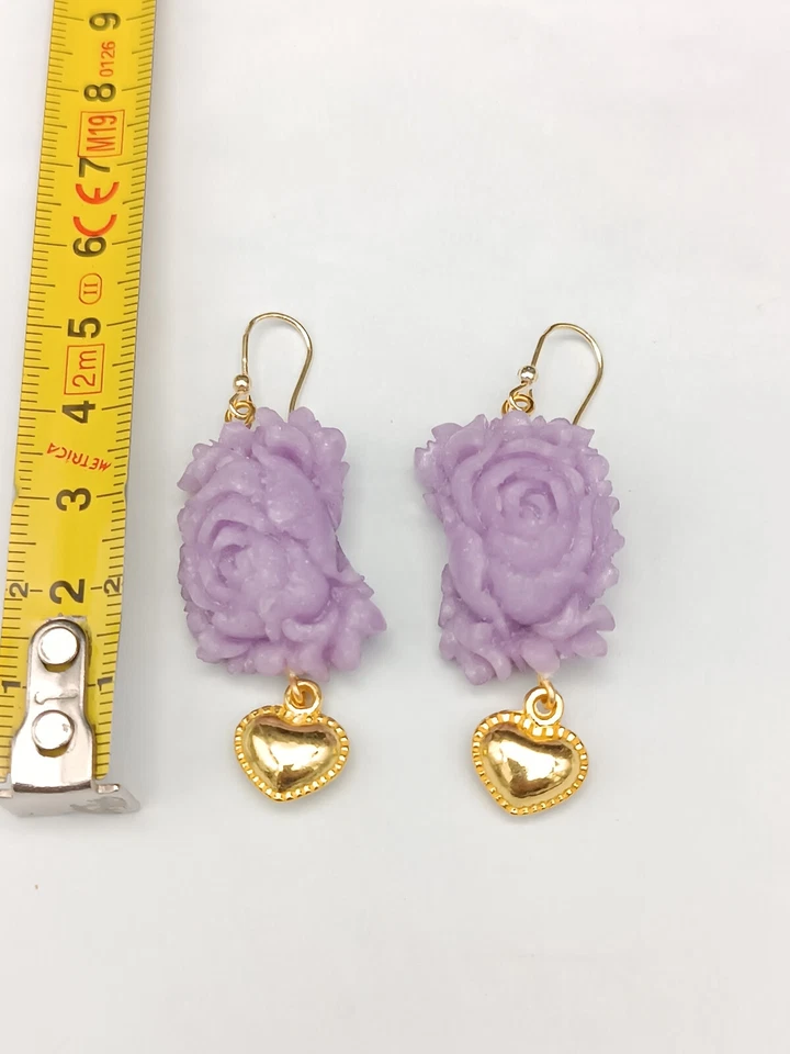 Orecchini donna pendenti viola rosa monachella argento 925 Sacro Cuore - Immagine 3 di 4