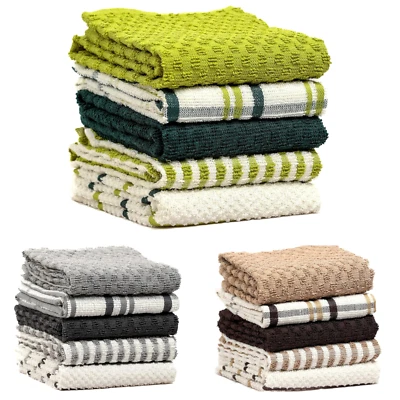 OLIVIA ROCCO 5 Pack Terry Kitchen Tea Towels Cotton Super Absorbent Quick Drying Soft Towel