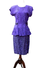 New Vintage 90s All that jazz dress belted purple floral wiggle tulip 9/10 S/M