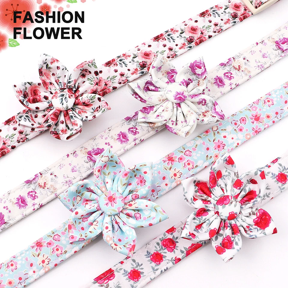 Floral Nylon Dog Collar with Removable Flower Adjustable Buckle Pet Necklace S-L - Image 3 of 4