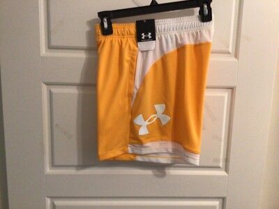 Under armour Basketball Shorts Womens Small UA Baseline Knit Rise Yellow White