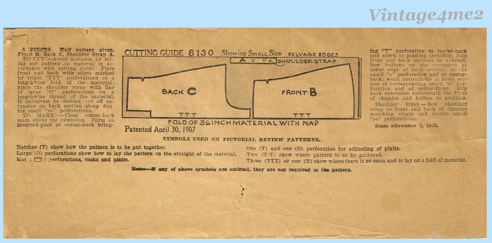 Pictorial Review 8130: 1910s Misses Chemise Lingerie 36 B Vintage Sewing Pattern - Image 4 of 4