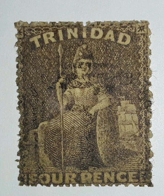 Sellos de viaje: estampillas de Trinidad de 1859 Sc#23 gibones, usadas, Ng. Foto 4 de 4