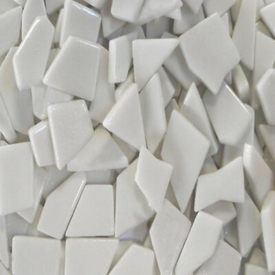 White Opal Odd Cut Shaped Glass Mosaic Tiles - 25 Tiles - Sizes 3/8 to 1 inch