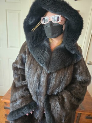 FUR COAT, Luxury Beaver Stroller with Hood, Vintage 90s by FILIMEGAS KOSTAS FURS