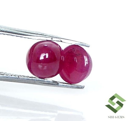 6 mm Natural Ruby Round Cabochon Pair 2.71 CTS Calibrated Loose Gemstones - Picture 6 of 9