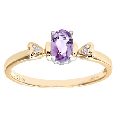 Amethyst-Ring 9 kt Gelbgold mit diamantbesetzten Herzschultern von Naava