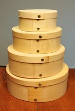 Vintage Set of 4 Bent Wood Nesting Oval Craft Pantry Boxes