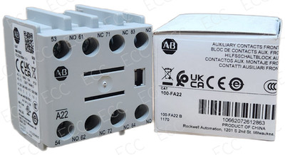 Allen Bradley 100-FA22 Auxiliary Contact Front Mount, 2 NO / 2 NC Contact