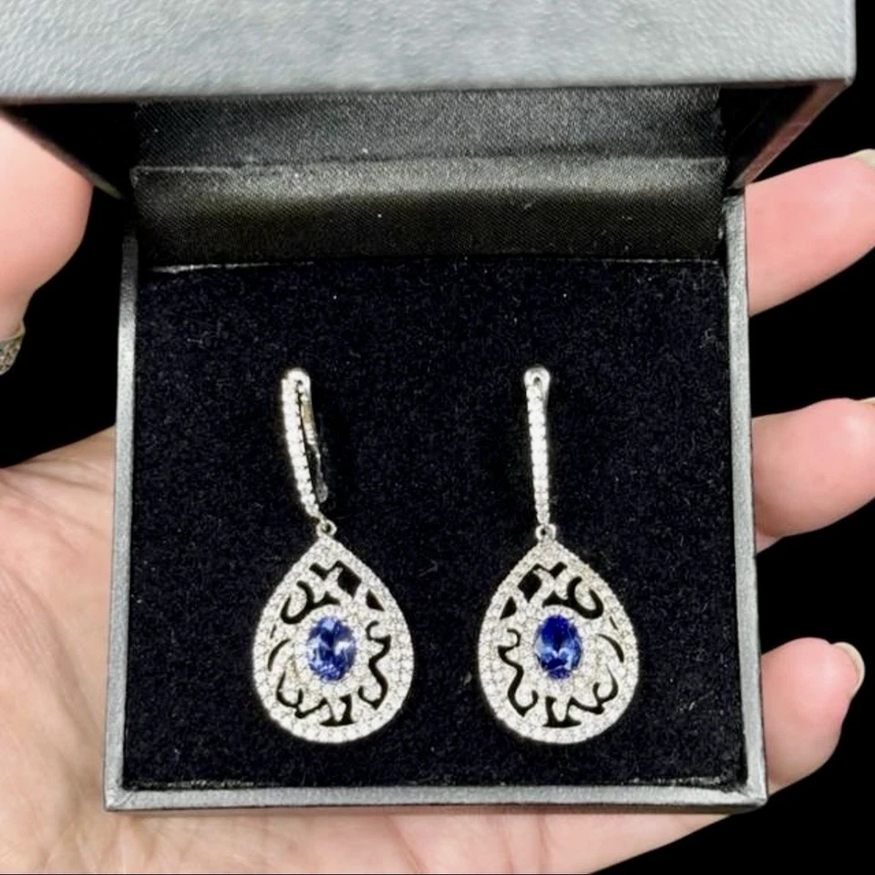 Pendientes colgantes vintage de tanzanita de plata esterlina con rarezas Carol Brodie nuevos en caja Foto 3 de 4