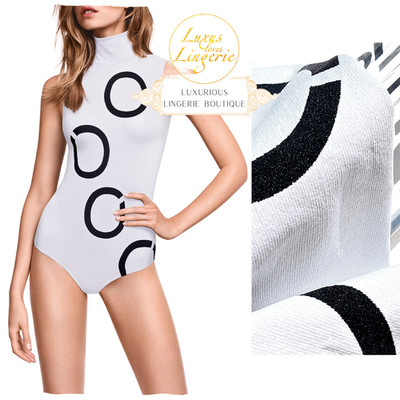 HIROKO STRING BODY by Wolford M light grey black Hoch geschlossen mit Kreisen