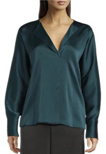 Donna Karan Womens Long Sleeve V-Neck Blouse Large Peacock Blue - NWT