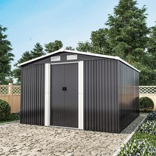 10x8 FT Peak Roof Steel Storage Shed, Pre-drilled Steel Panels Outdoor Tool Shed
