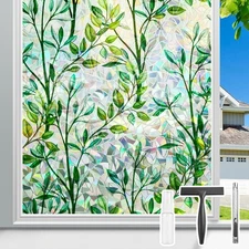 Donox Window Privacy Film, Leaf Rainbow 17.5 Inch x 6.5 Feet, 
