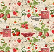 Timeless Treasures Berry Sweet Red Strawberry Collage Cotton Fabric by the Yard
