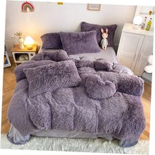 Faux Fur Kid Girls Purple Comforter Sets - 3PC Bed Set Warm Queen A-purple