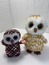 Lot Of 2 Ty Beanie Boos Swoops Owl Plush 2014 Style# 6995 And Flippables Checks