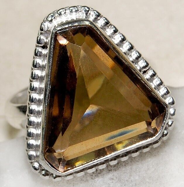 4CT Natural Smoky Topaz 925 Solid Sterling Silver Ring Jewelry Sz 7 @19-1