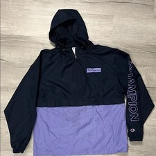 Champion Navy and Lavender Hooded Windbreaker Jacket medium