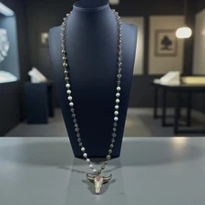 Shyanne Long Beaded Bull Skull Necklace Western Boho Cowgirl Country Rodeo Style