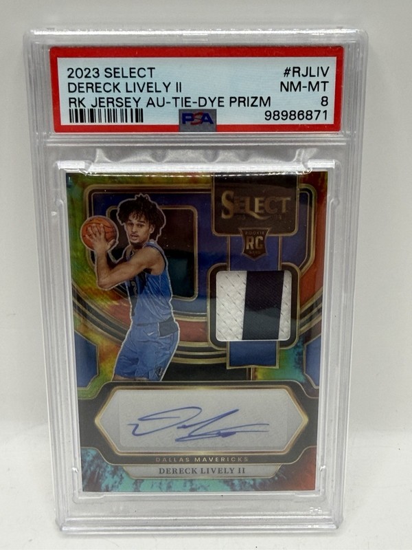 2023-24 Panini Select Dereck Lively II Rookie Patch Auto /25 Tie Dye PSA8 NBA