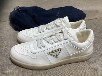 PRADA Damen Sneaker Leder Weiß Logo Triangel Schnürer EU39
