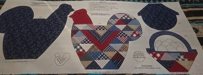 VIP/CRANSTON Cut & Sew Fabric Panel *PATCHWORK HEN & BASKET*  Crafts Sewing