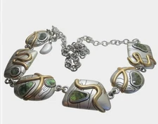 Chicos /Ruby Lane Belt/Large Necklace  Siler Gold Lucite 43" Long, Beautiful !!