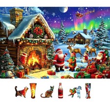 500 Piece Jigsaw Puzzle Christmas Northern Lights Cabin Game 23x15 In