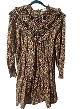MNG Mango Dress Women’s Xl 100% Cotton Floral Long Sleeve Prairie