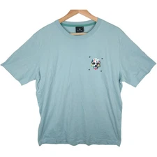 PS Paul Smith Skull Print T Shirt Large Men Light Blue Crew Neck Short Sleeve