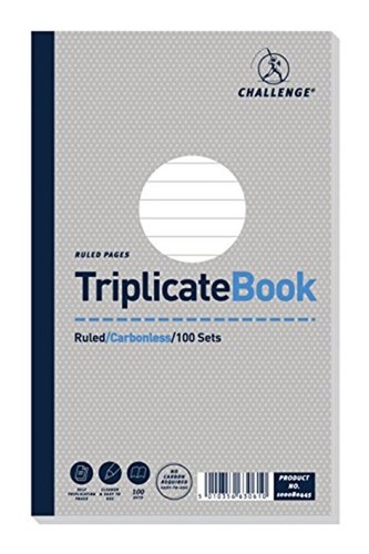 Challenge Triplicate Book, Carbonless, 100  Assorted Style Names , Size Names 