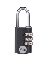 Yale Black Aluminium Combination Padlock 28mm -Luggage, Locker YE3CB/28/126/1/BK