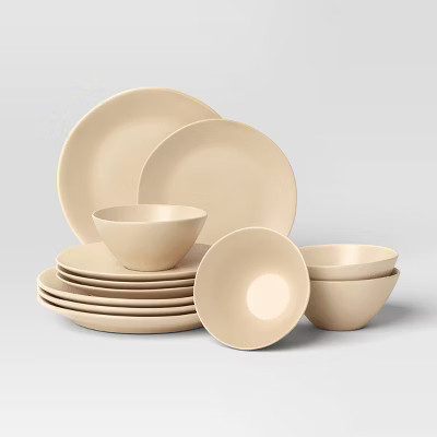 12pc Aralia Organic Coupe Dinnerware Set Beige - Threshold 7490₽