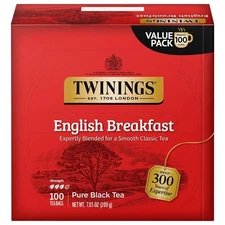 Twinings English Breakfast Black Tea, 100 Individually Wrapped Caffeinated Bags