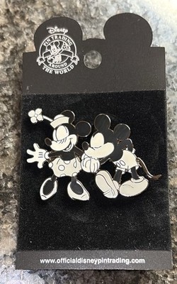 Disney Mickey Mouse Kissing Minnie's Hand Kiss Black & White Old Fashion Pin