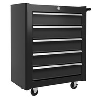 HOMCOM 5-Drawer Tool Chest Steel Lockable Tool Storage Cabinet w/ Wheels Black