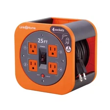 25 Ft. 16/3 Extension Cord Storage Reel with 4 Grounded Outlets and Overload Res