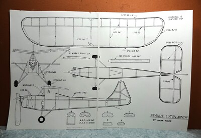 1936 LUTON MINOR BALSA FREE FLIGHT MODEL AIRPLANE PLANS 13'' WINGSPAN