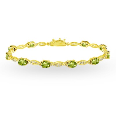 Gold Flash Sterlingsilber Peridot & weißer Topas Ovalschliff Wirbel Tennisarmband