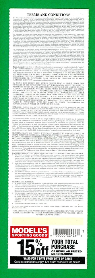 Mark Teixeira 300 Home Run Unused Ticket 6/30/2011 Sabathia Win #168 - Image 2 of 2