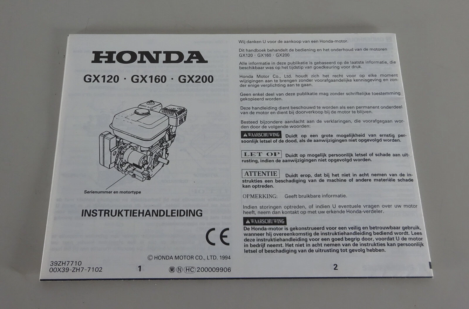 Instruction Manual Honda Motor GX120 / GX160 / GX200 Edition 1994