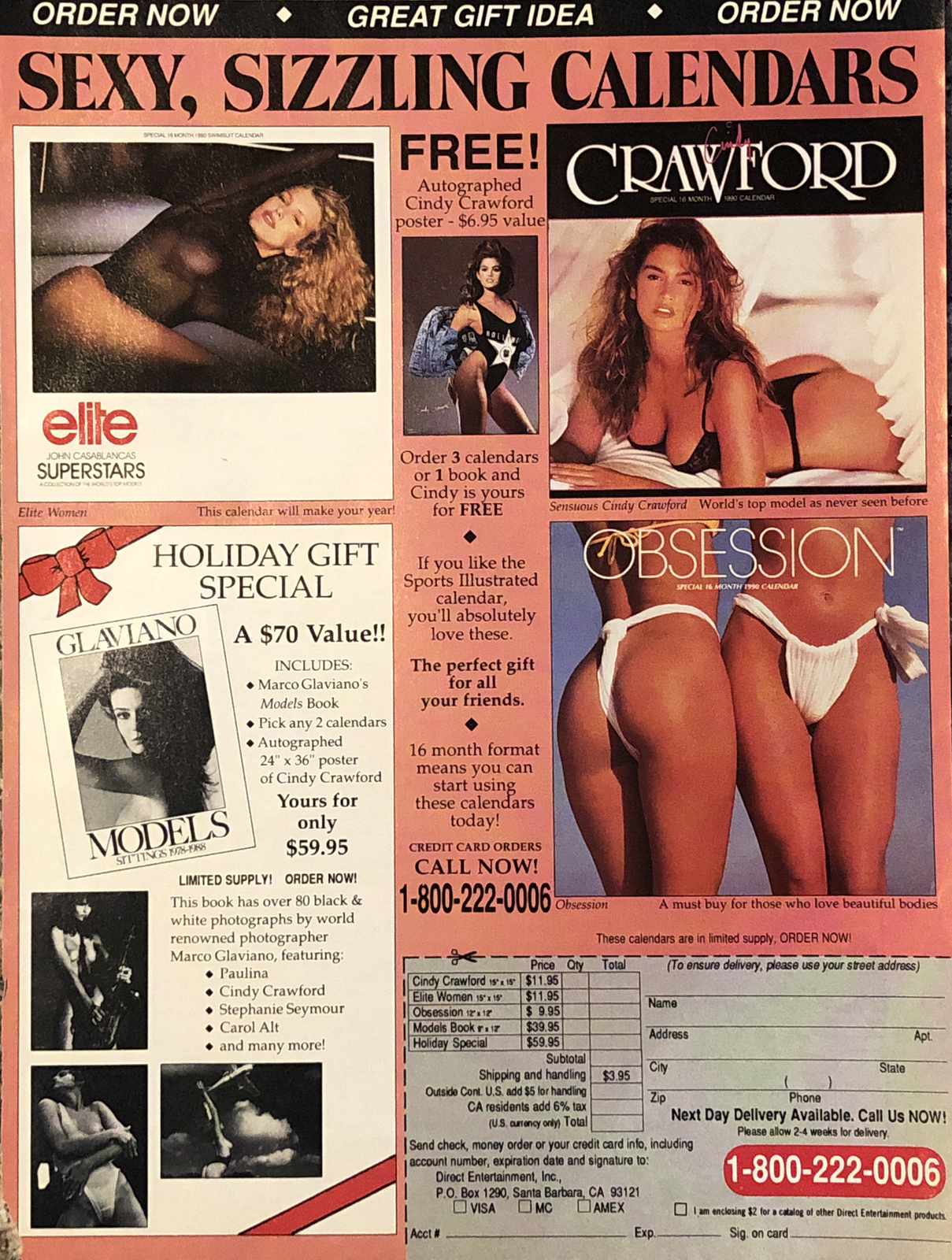1989 Cindy Crawford Direct Entertainment PRINT AD Bikini Calendars Promo VTG 80s
