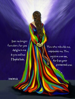Hephzibah Woman Rainbow Dress Prophetic Religious Art Print By Amanda Norman