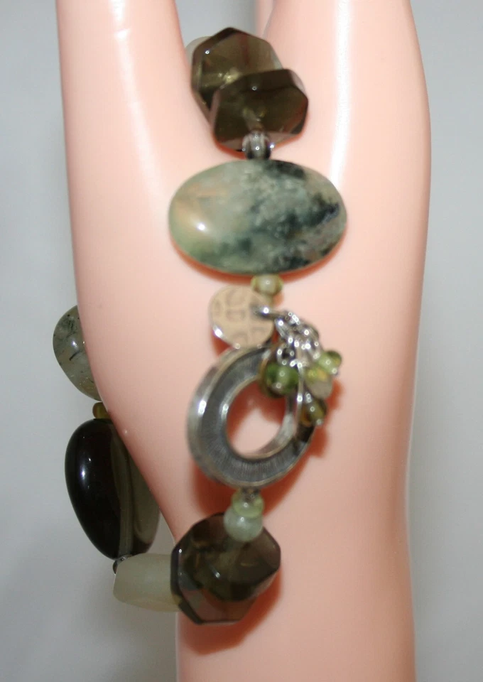 Pulsera elástica gruesa Silpada plata verde cuarzo, prehnita y serpentina B1798 Foto 2 de 4