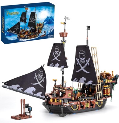 8.5'' Pirate Ship Mini Building Blocks Adjustable Kit  1282Pcs Plastic Kids Gift