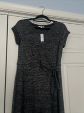 T By Talbots Womens Blk/Gray Tie Waist Maxi Dress Medium Petite Side Slit NWT