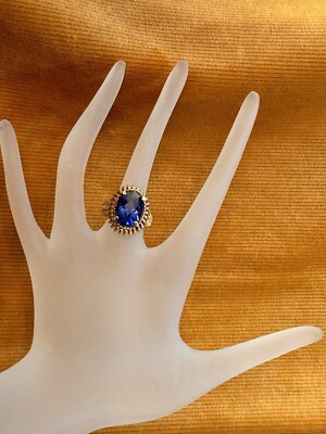 Ross Simons 925 Sterling Silver Large Blue Faceted CZ Ladies Band Ring Size 5