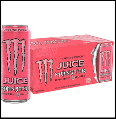 15 Pack) Monster Pipeline Fruit Punch Sports Drink, Energy + Juice