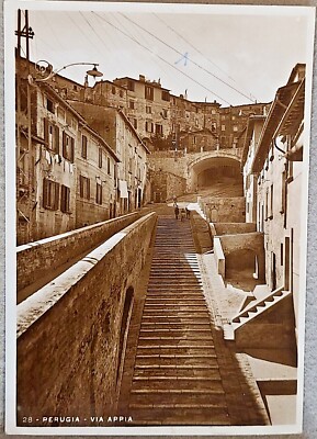 1942 Antique Postcard Perugia Via Appia Animata